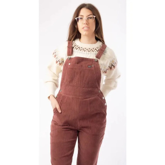 RVCA NWT Womens Corduroy Dungarees Overalls Wine Sz 30 Workwear Outdoor GORPCORE - Picture 3 of 16